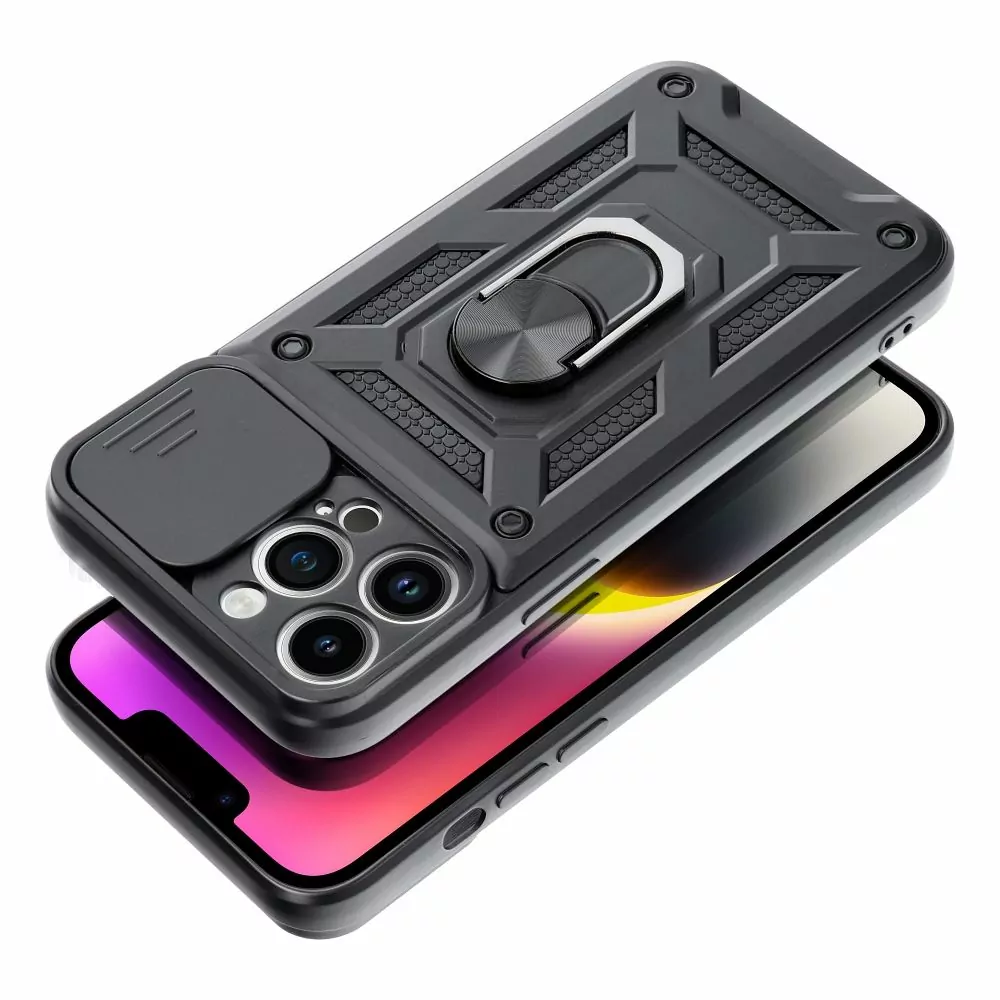 Odolné pouzdro Armor CamShield na mobil Samsung Galaxy A35 5G černé s krytkou fotoaprátů a stojánkem
