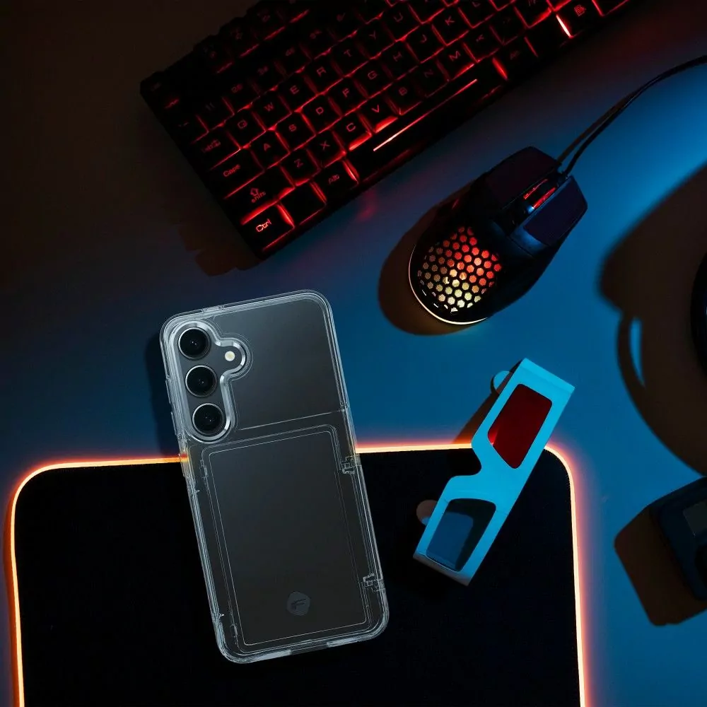 Silikonové pouzdro FORCELL F-PROTECT Crystal Pocket na mobil Samsung Galaxy S24 Ultra čiré se slotem na platební kartu