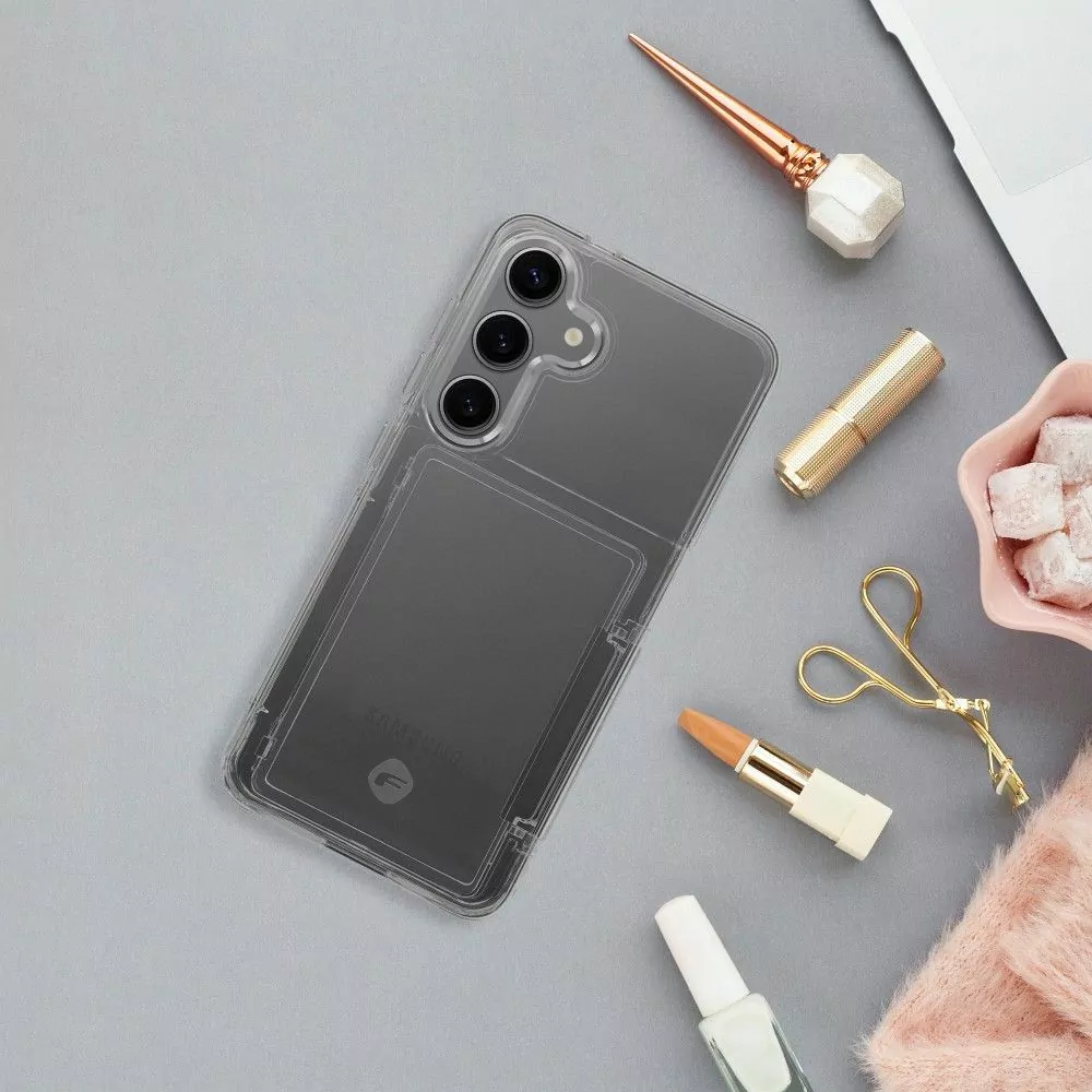 Silikonové pouzdro FORCELL F-PROTECT Crystal Pocket na mobil Samsung Galaxy S24 Ultra čiré se slotem na platební kartu
