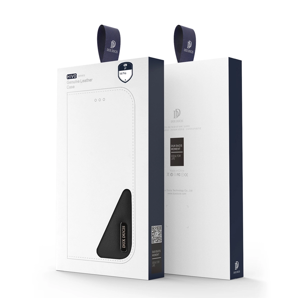 Pěkné kožené flip pouzdro Dux Ducis Hivo na mobil Apple iPhone 14 Pro Hnědé