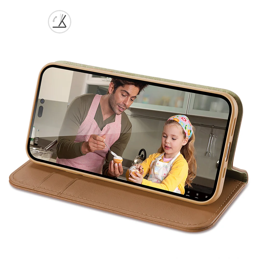 Pěkné kožené flip pouzdro Dux Ducis Hivo na mobil Apple iPhone 14 Pro Hnědé