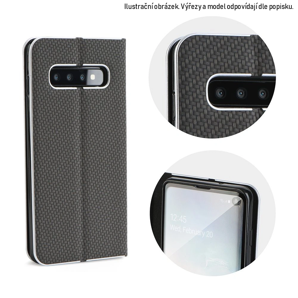 Luxusní flip pouzdro Coolcase Luna Carbon Book na mobil Samsung Galaxy S10 Černé