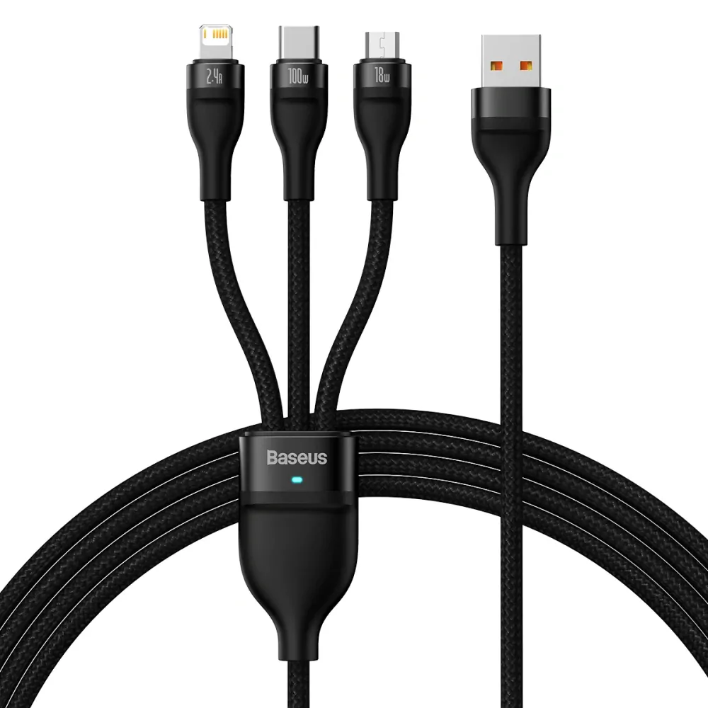 Kabel 3v1 Baseus Flash Series II 100W 1,2m černý