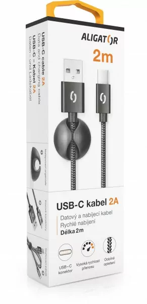 Datový kabel ALIGATOR PREMIUM s konektorem USB-C 2A, 2m, černý