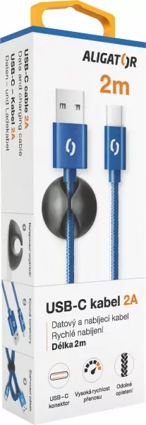 Datový kabel ALIGATOR PREMIUM s konektorem USB-C 2A, 2m, modrý