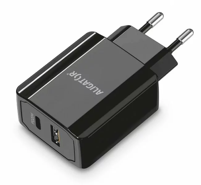Chytrá nabíječka do sítě ALIGATOR Power Delivery 20W - USB-C + USB výstup, bez kabelu (lze použít i pro iPhone 12)