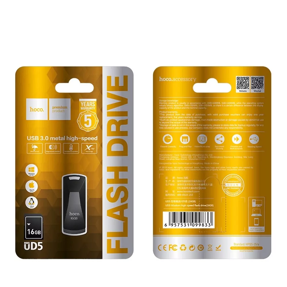 Fleška USB Flash disk HOCO UD5 s kapacitou 16 GB USB 3.0 s konektorem USB