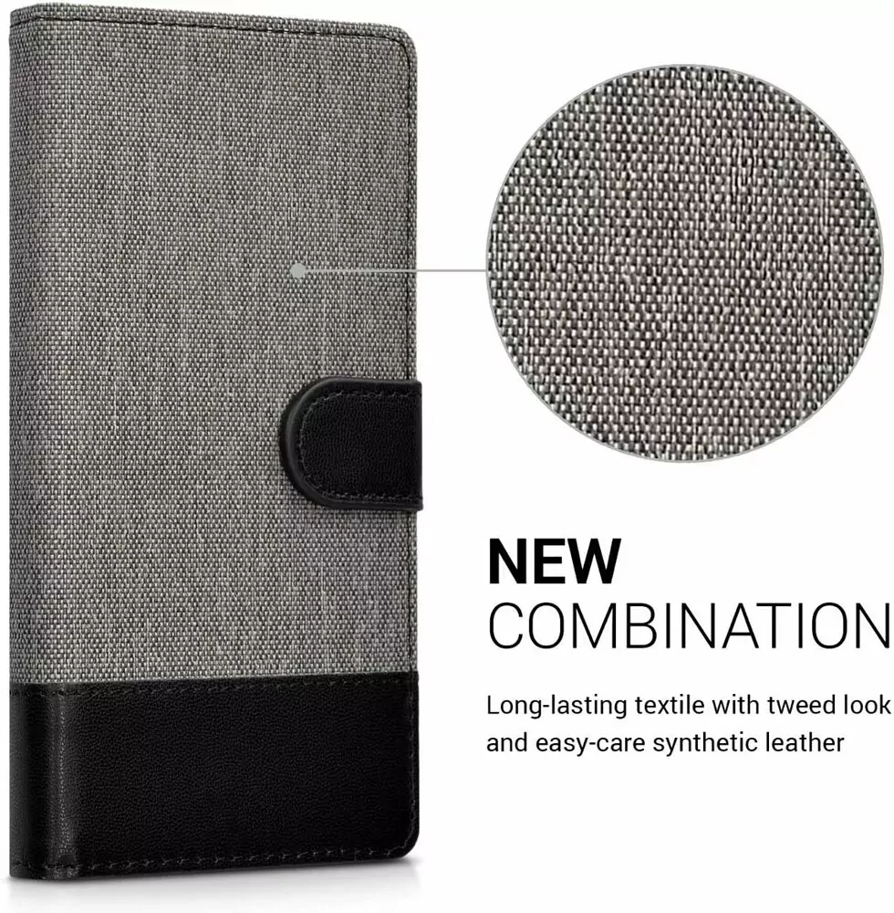 Luxusní flipové pouzdro KWmobile Canvas Wallet na Huawei P8 Lite šedé