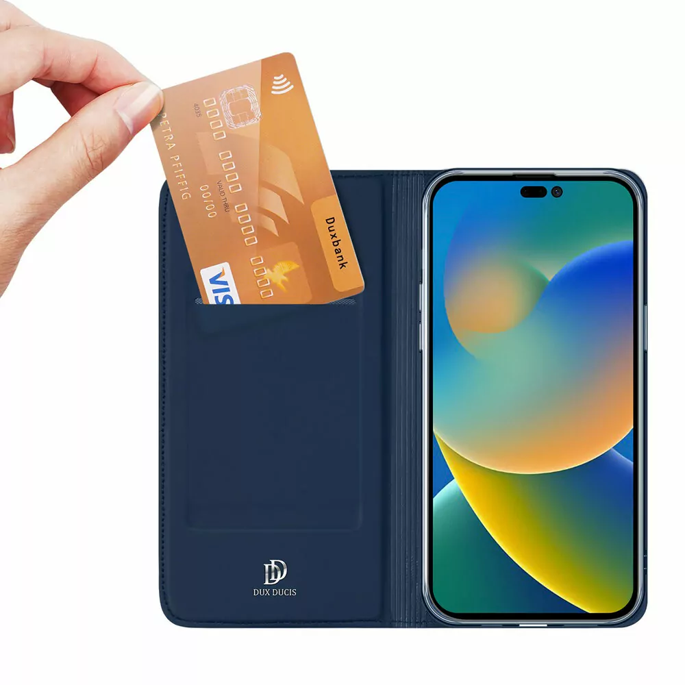 Prémiové flip pouzdro DUX DUCIS SKIN na mobil Apple iPhone 14 Pro - modré
