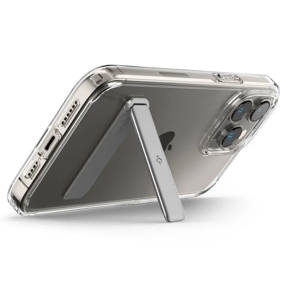 Bytelné silikonové pouzdro SPIGEN ULTRA HYBRID "S" na mobil Apple iPhone 14 Pro Čiré se stojánkem