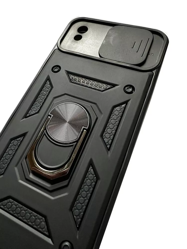 Odolné pouzdro Armor CamShield na mobil Xiaomi Redmi 9A / 9AT černé s krytkou fotoaprátů a stojánkem
