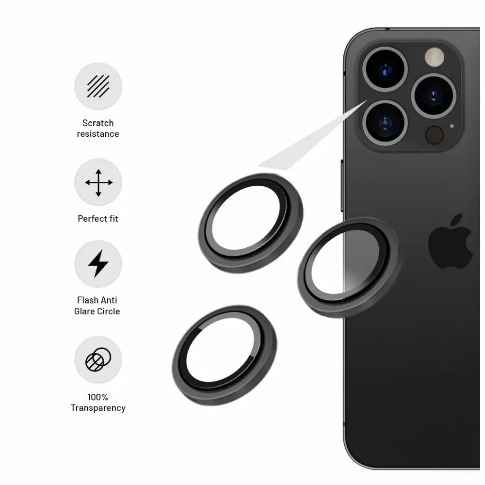 Ochranné tvrzené sklo na čočky fotoaparátu FIXED Camera Glass pro Apple iPhone 15 Pro / 15 Pro Max Space Gray (8591680156771)