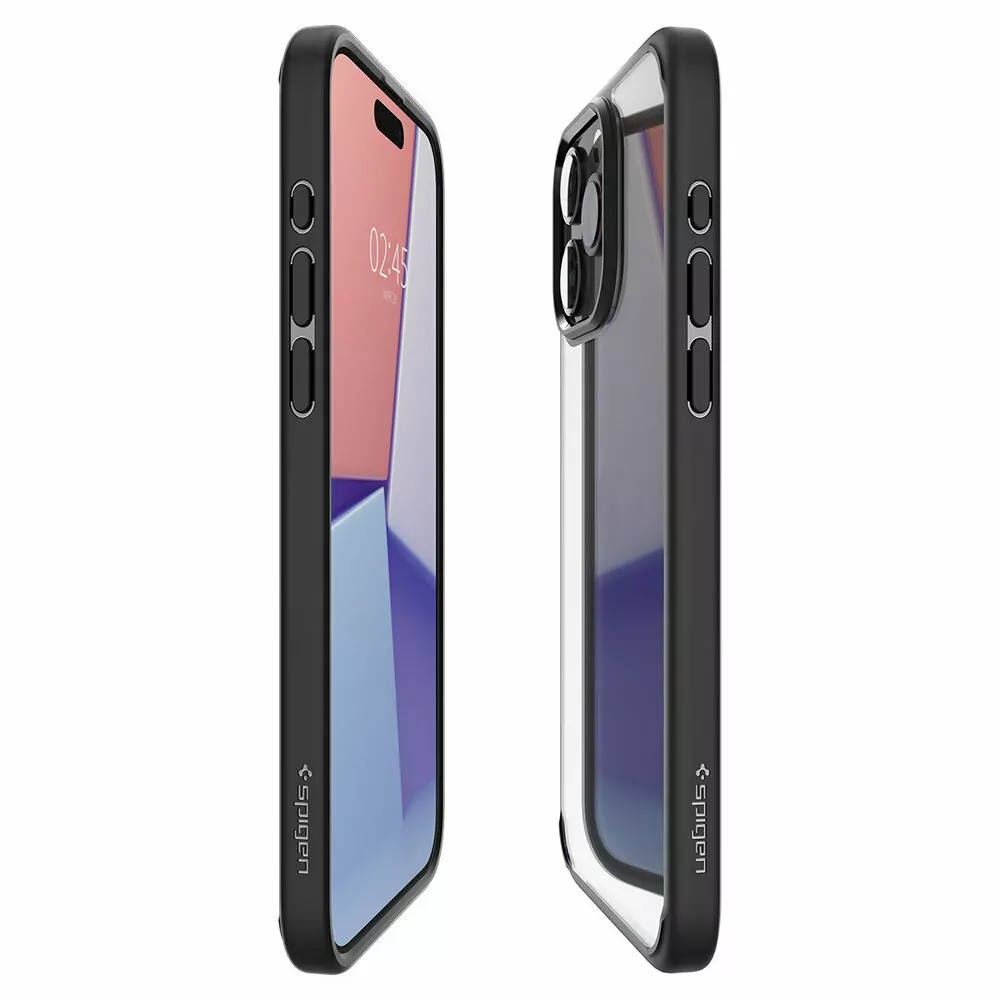 Silikonové pouzdro SPIGEN Crystal Hybrid na mobil Apple iPhone 15 Pro - čiré s černým rámečkem