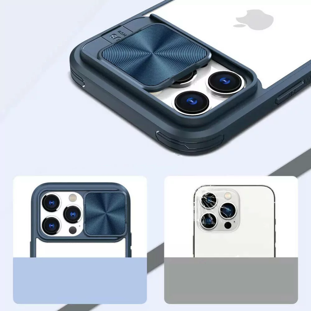 Silikonové pouzdro Camslider na mobil Apple iPhone 15 Pro Modré s ochranou kamerek