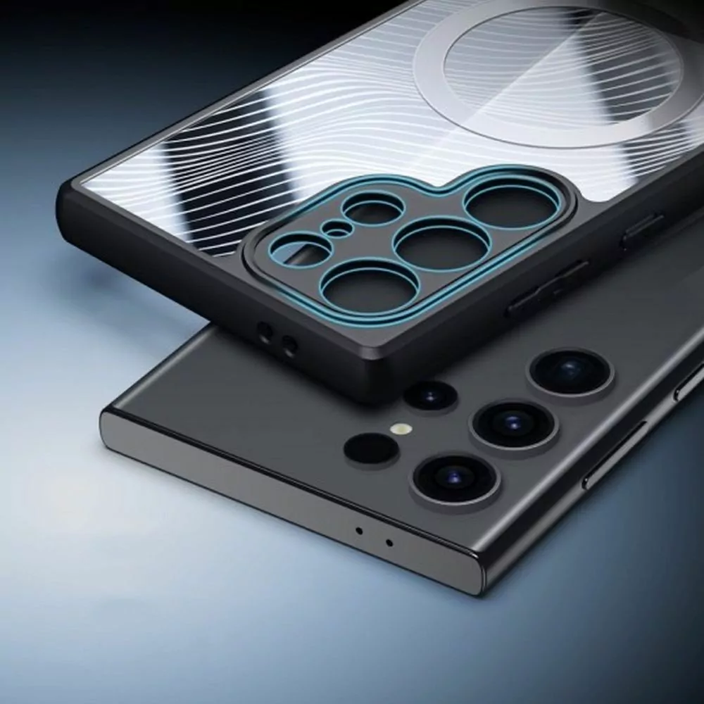 Silikonové pouzdro Dux Ducis Aimo Mag na mobil Samsung Galaxy S24 Ultra čiré - černé s podporou MagSafe