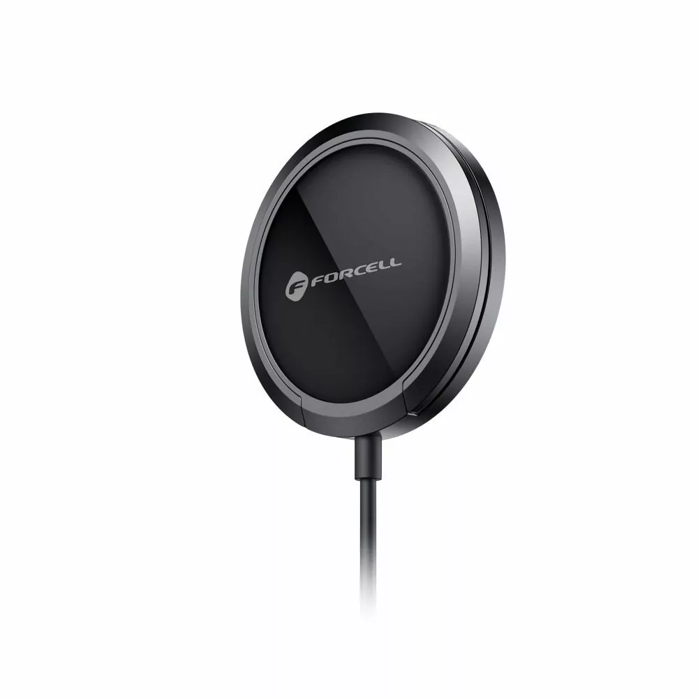 Bezdrátová indukční nabíječka - podložka FORCELL F-ENERGY PowerPod s kroužkem/stojánkem, kompatibilní s MagSafe, černá