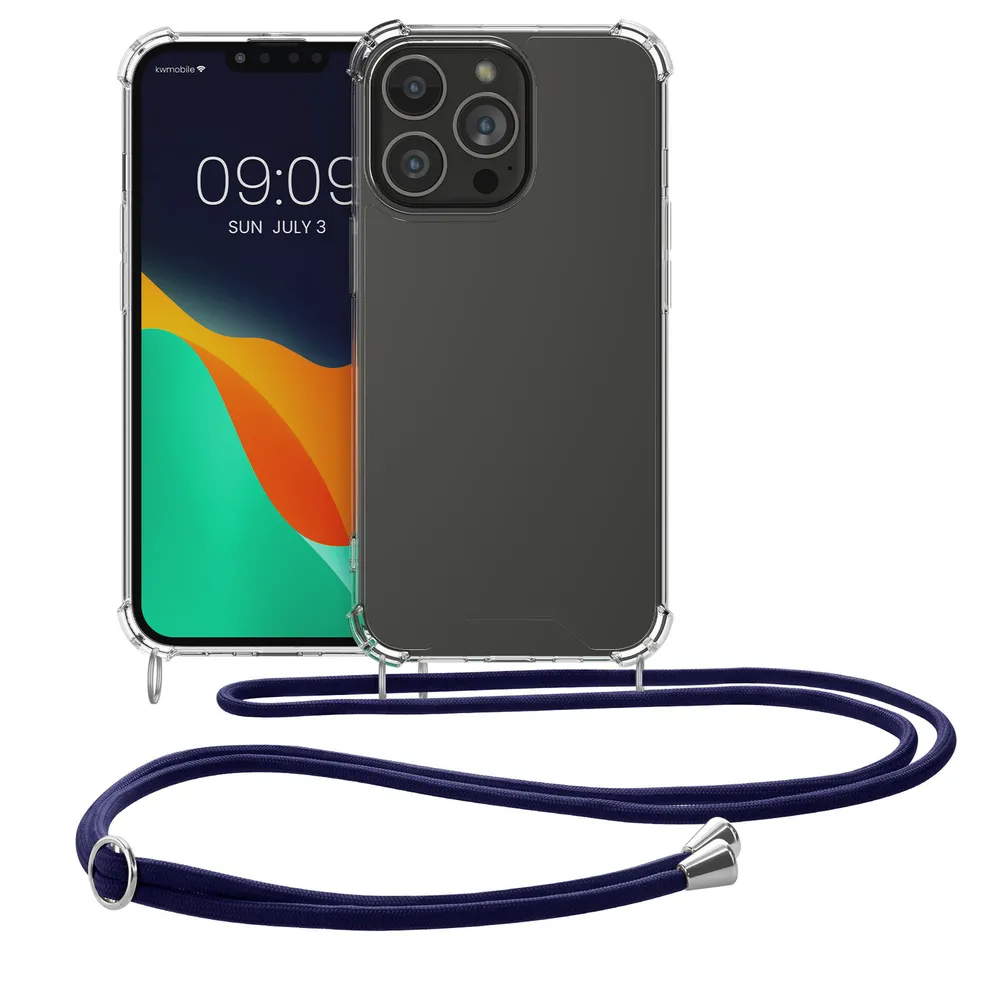 Pevné silikonové pouzdro kwmobile Crossbody na mobil Apple iPhone 13 Pro s popruhem - čiré