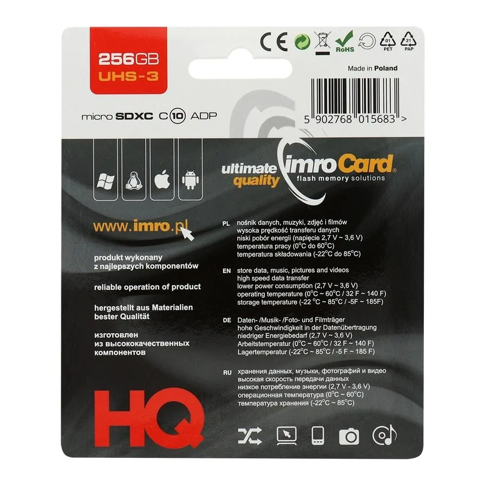 Paměťová karta micro SDXC 256GB Imro Class 10 (SD adaptér)