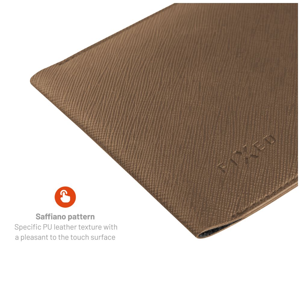 Crossbody taštička přes rameno s kapsičkou FIXED Verona s černou šňůrkou pro mobily do 7" - kávová