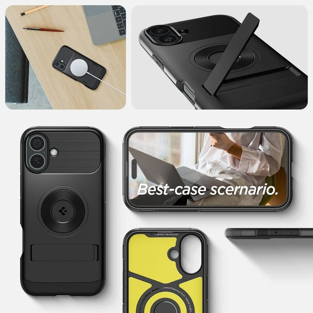 Odolné pouzdro SPIGEN SLIM ARMOR MAG s MagSafe - Apple iPhone 16 - Black se stojánkem