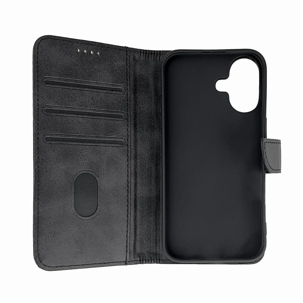 Flip knížkové pouzdro Leather Book z eko kůže - Apple iPhone 16 - černé