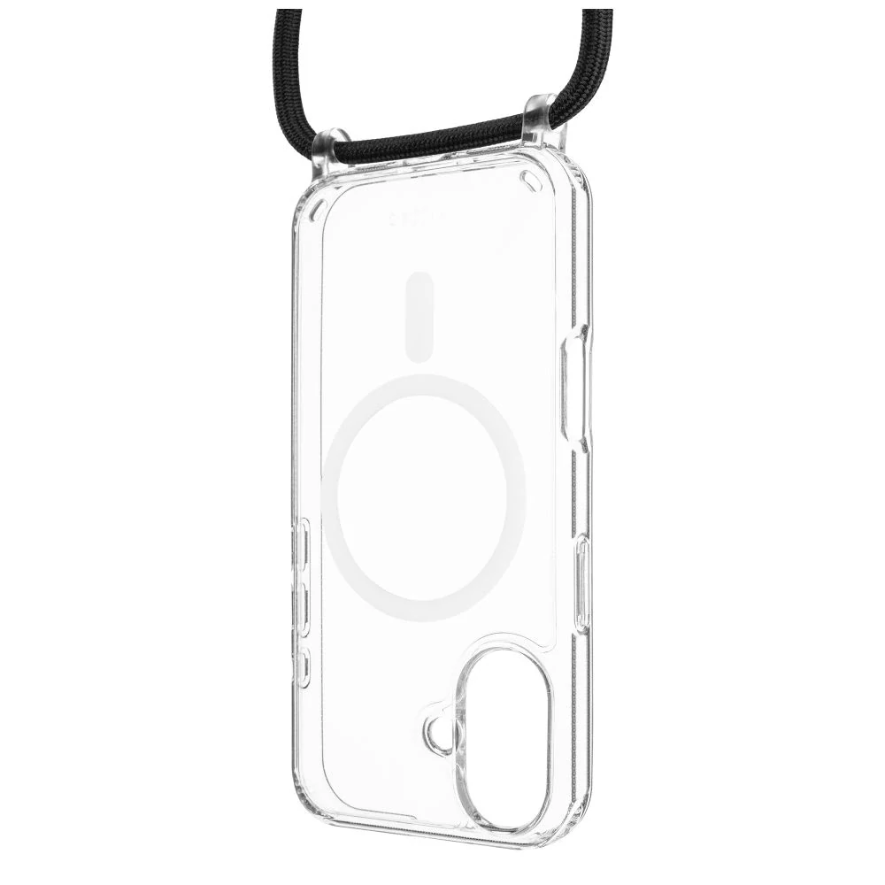 FIXED MagPure Neck Crossbody pouzdro s MagSafe a černou šňůrkou na krk pro Apple iPhone 16 Plus