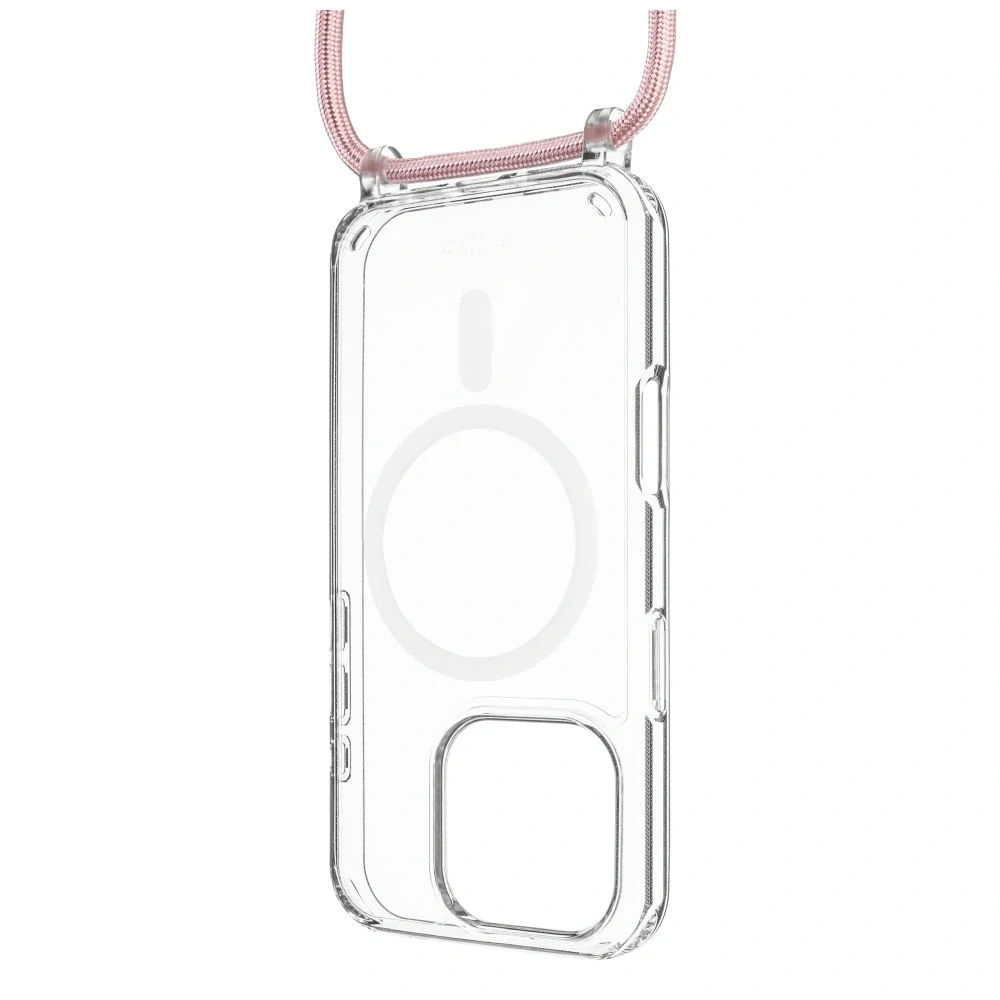 FIXED MagPure Neck Crossbody pouzdro s MagSafe a růžovou šňůrkou na krk pro Apple iPhone 16 Pro
