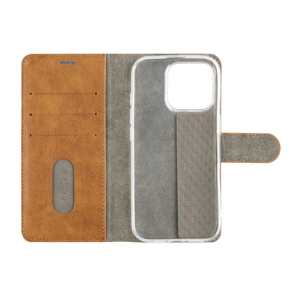Knížkové flip pouzdro Fixed Opus - Apple iPhone 16 Pro, hnědé