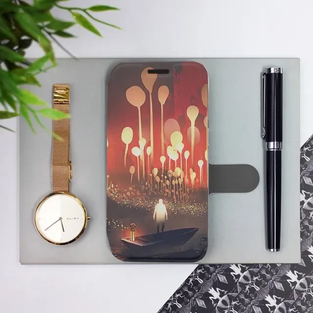 Flipové pouzdro Mobiwear na mobil Samsung Galaxy S21 FE - VA01S Lampiony - VÝPRODEJ