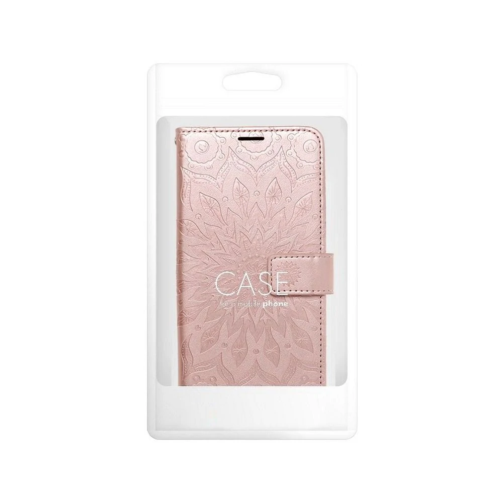 Flipové pouzdro MEZZO Book – iPhone 16e / iPhone 17e, mandala, zlatě růžové