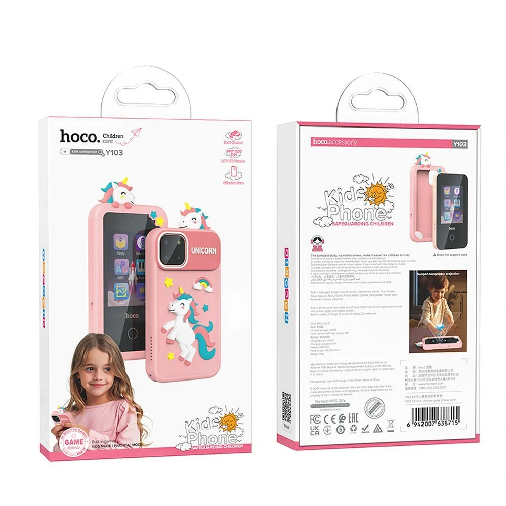 Dětský herní telefon HOCO Y103 – 2,8", růžový jednorožec, hry