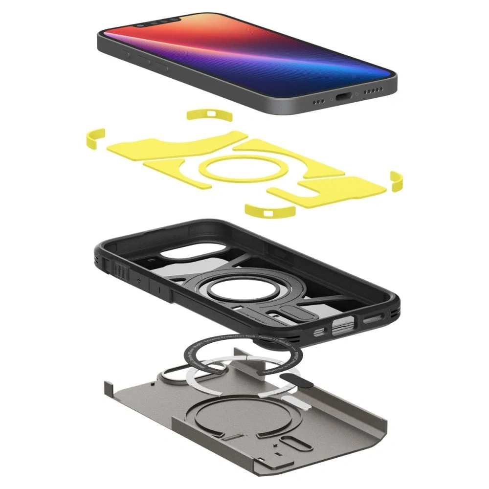 Spigen Tough Armor MagSafe iPhone 16e / iPhone 17e šedý se stojánkem
