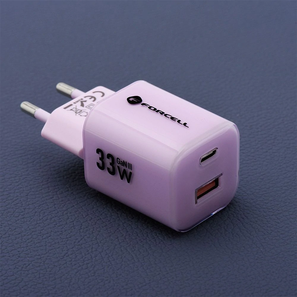 Nabíječka Forcell GaN III 33W + USB-C kabel - fialová