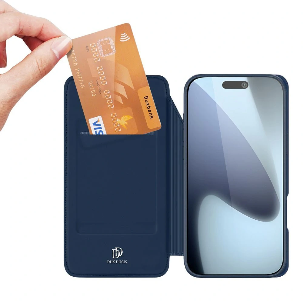Dux Ducis Skin Pro iPhone 17 Pro – modré flipové pouzdro