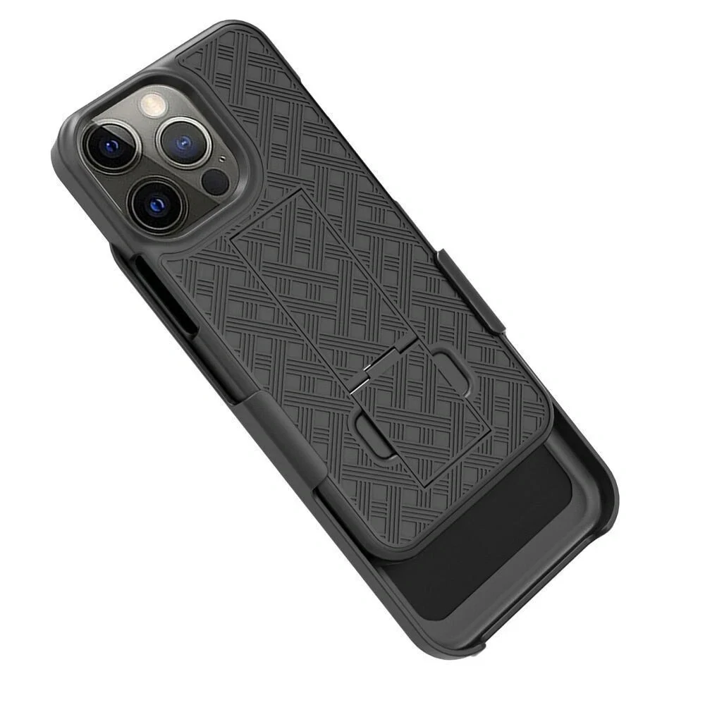 Kryt HOLSTER s klipem a stojánkem pro Apple iPhone 12 / 12 Pro - černý