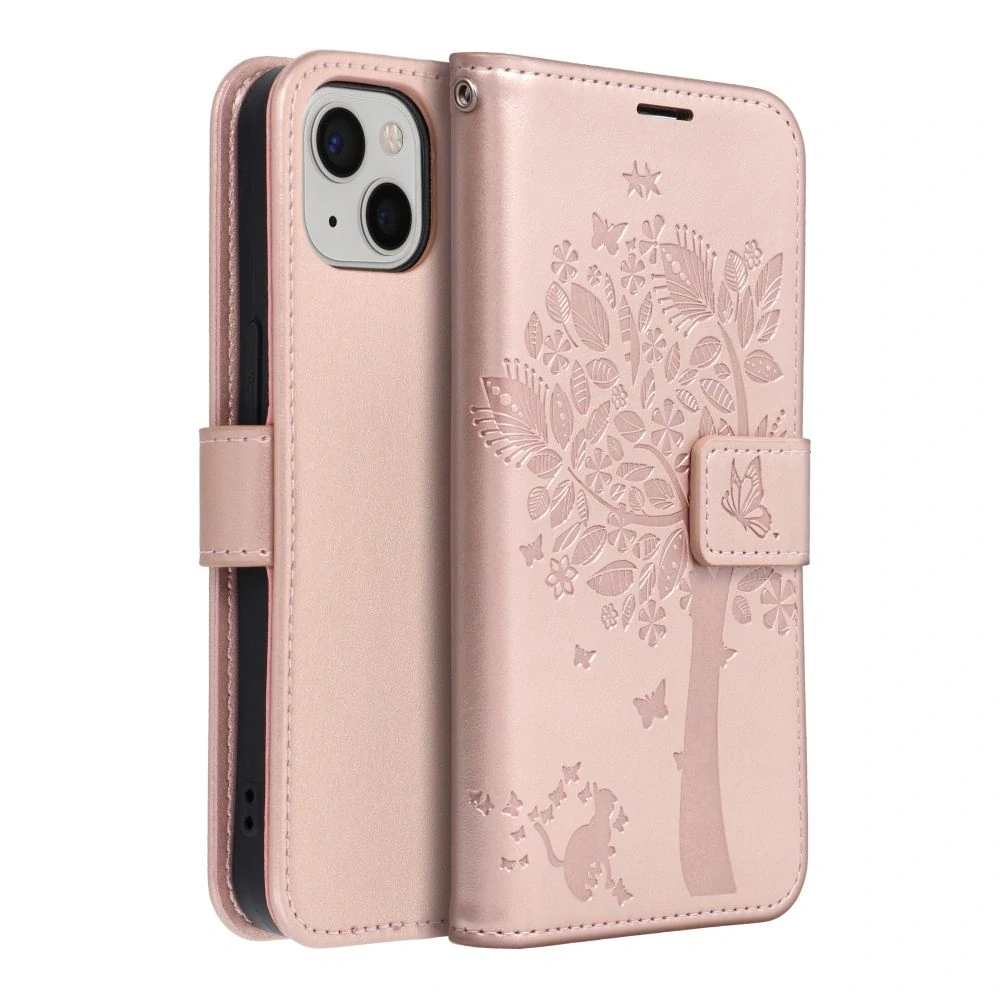 Flip pouzdro na mobil iPhone 13 MEZZO Book růžový strom