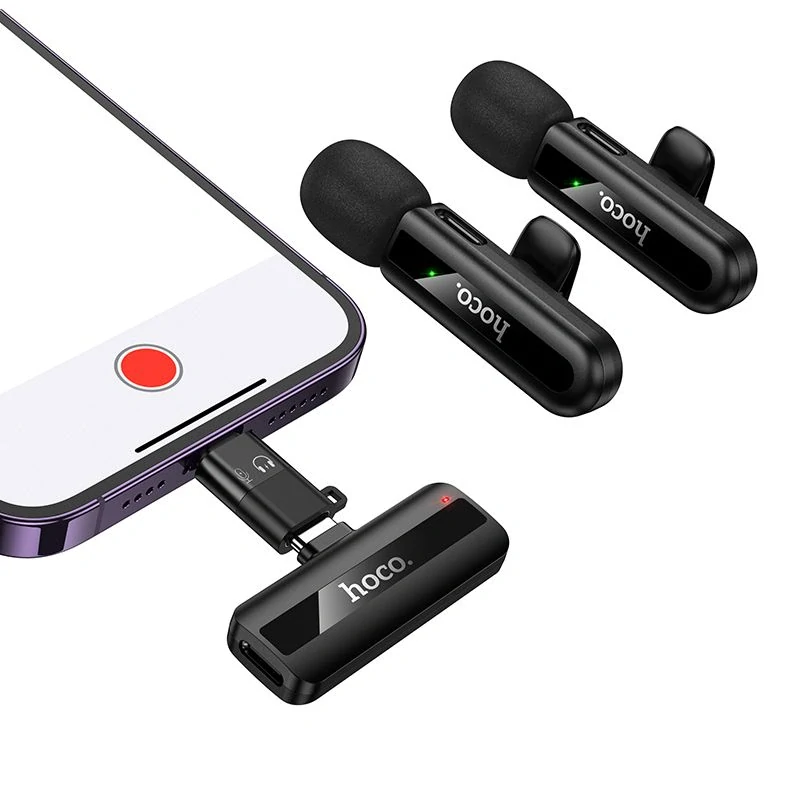 Bezdrátový klopový mikrofon Hoco L20A Lightning USB-C černý