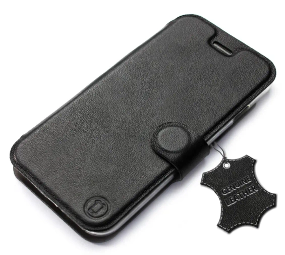 Kožené flip pouzdro Mobiwear - Realme 8 - černé - výprodej