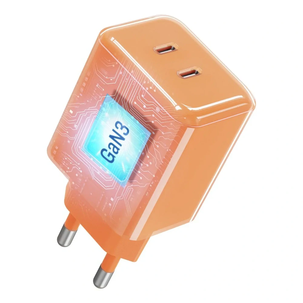 Rychlá nabíječka Forcell F-Energy GaN III 60W 2× USB-C + kabel oranžová