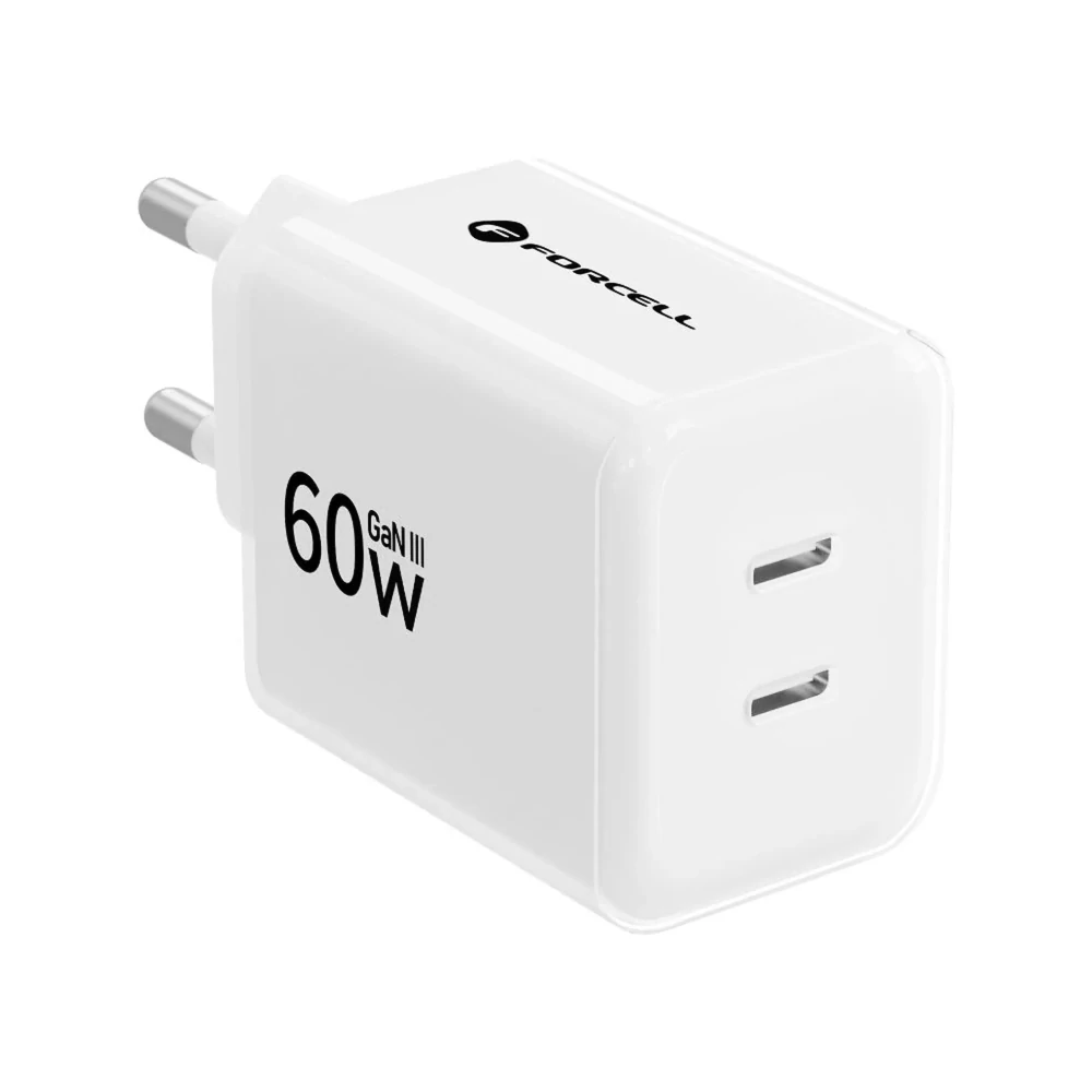 Rychlá nabíječka Forcell F-Energy GaN III 60W 2× USB-C + kabel bílá