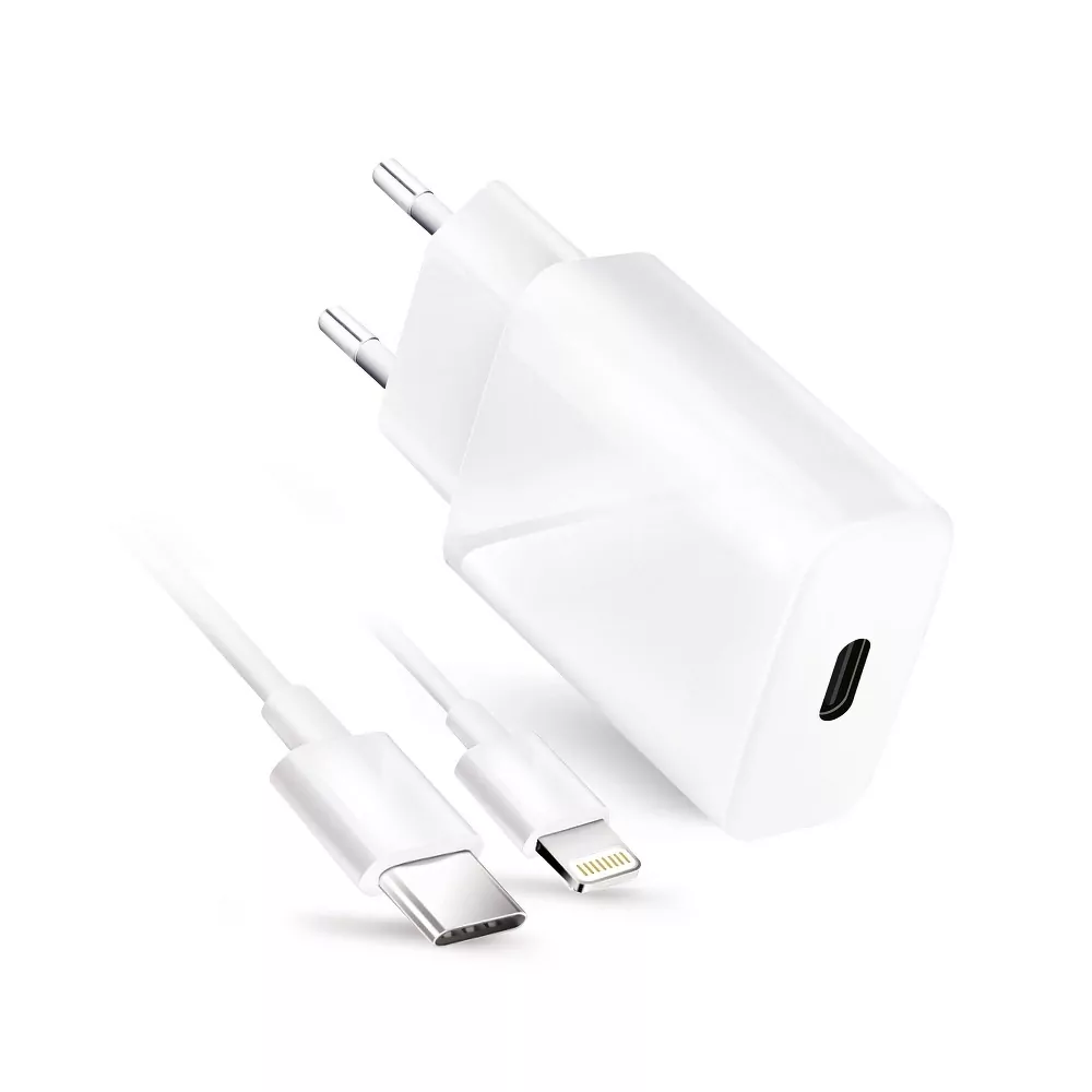 Rozpojitelná rychlá nabíječka do sítě FORCELL s konektorem Apple Lightning 3A 20W QC 4.0 pro iPhone 12