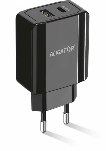 Chytrá nabíječka do sítě ALIGATOR Power Delivery 20W - USB-C + USB výstup, bez kabelu (lze použít i pro iPhone 12)