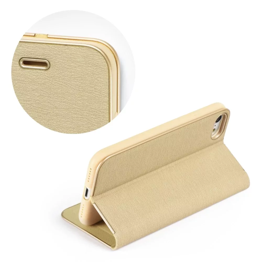 Luxusní flip pouzdro Coolcase Luna na mobil Samsung Galaxy A22 LTE Zlatavé