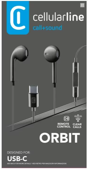 Handsfree sluchátka do uší s USB-C konektorem, Cellularline ORBIT, černá (kompatibilní s iPhone 15 a vyšší)