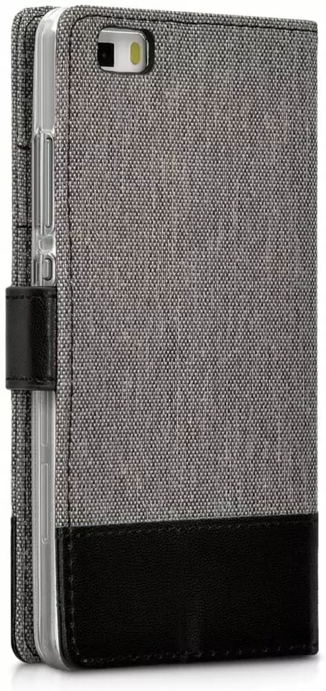 Luxusní flipové pouzdro KWmobile Canvas Wallet na Huawei P8 Lite šedé