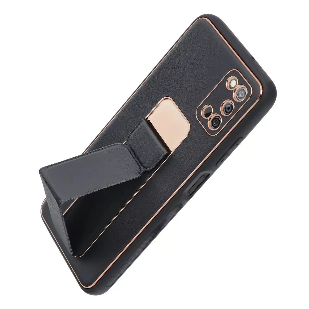 Silikonové pouzdro Forcell Leather Kickstand na mobil Samsung Galaxy A03s Černé se stojánkem