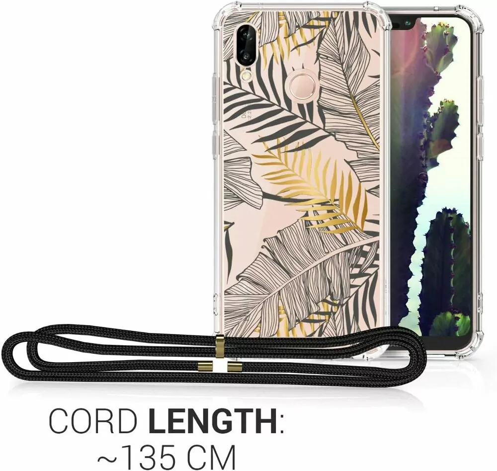 Pevné silikonové pouzdro kwmobile Crossbody na mobil Huawei P20 Lite s popruhem - palm leaves