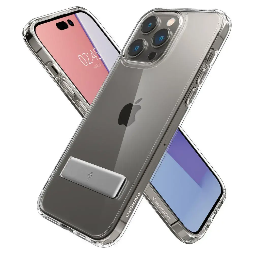 Bytelné silikonové pouzdro SPIGEN ULTRA HYBRID "S" na mobil Apple iPhone 14 Pro Čiré se stojánkem