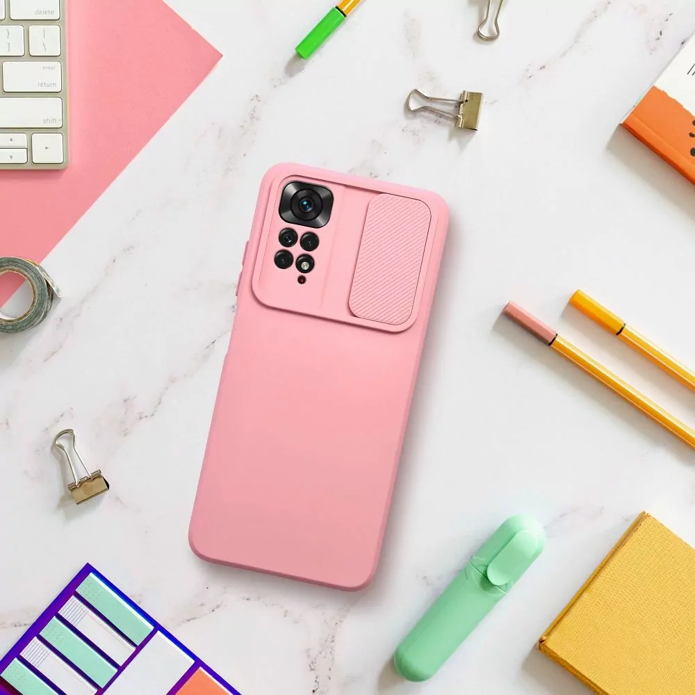 Silikonové pouzdro SLIDE Case s krytkou fotoaparátu na mobil Xiaomi Redmi 10C Růžové