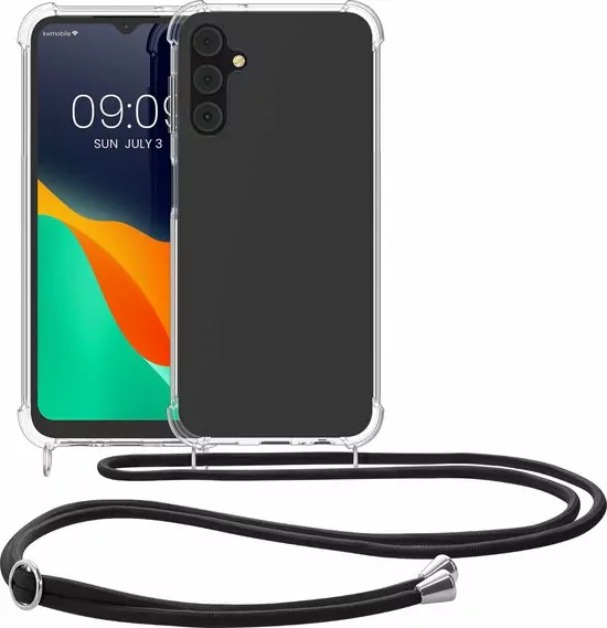 Pevné silikonové pouzdro kwmobile Crossbody na mobil Samsung Galaxy A14 5G / LTE s popruhem přes rameno - čiré